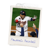 a photo of a baseball player with the words pandemic baseball