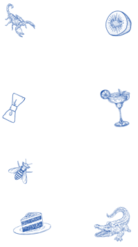 a set of blue icons with various items on them